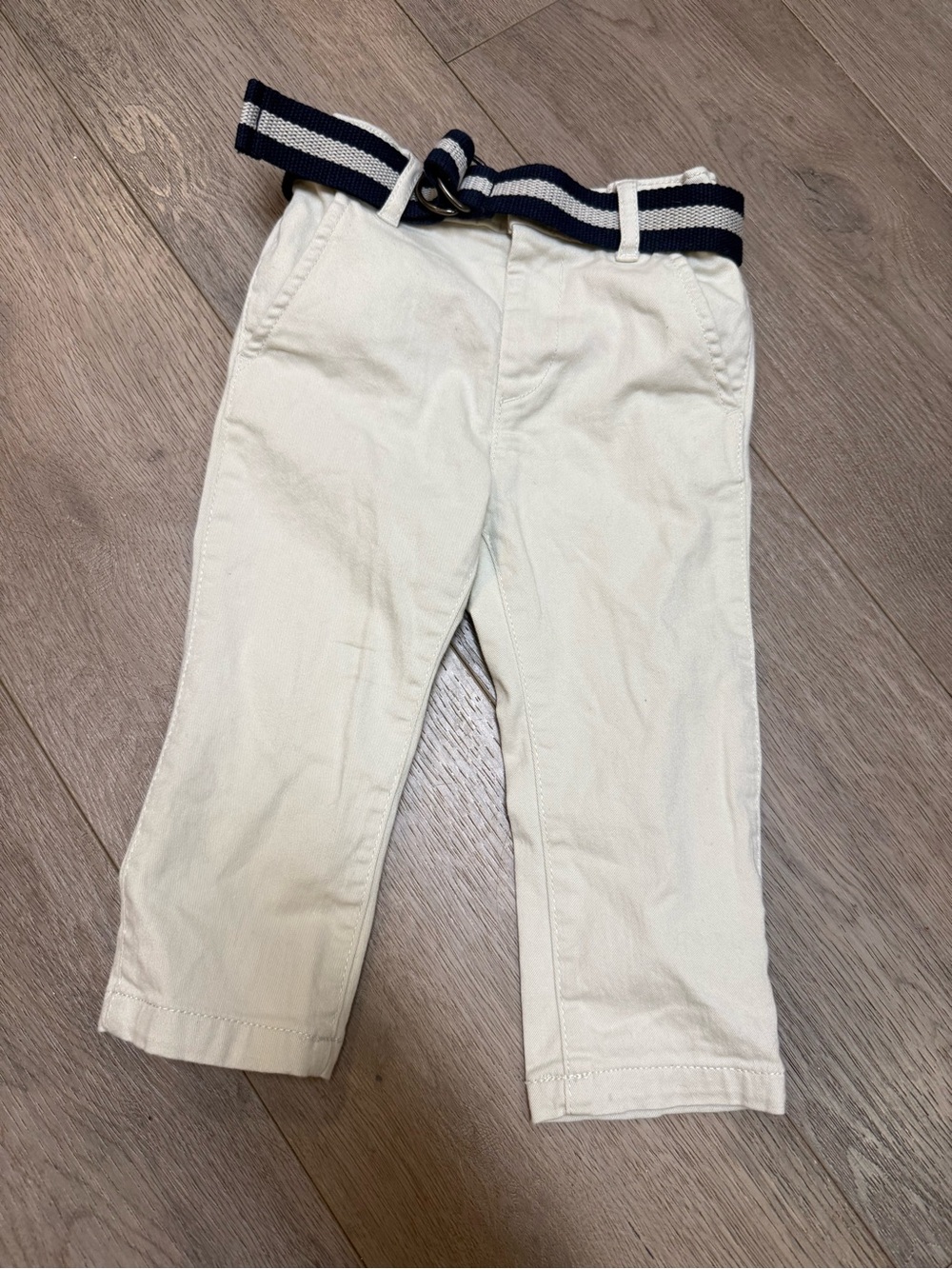 The Children's Place Cream Chino Pants with Navy Striped Belt